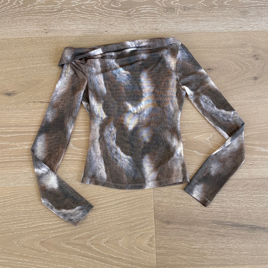 Reformation Top Long Sleeves Elio Size Xs Brown Green